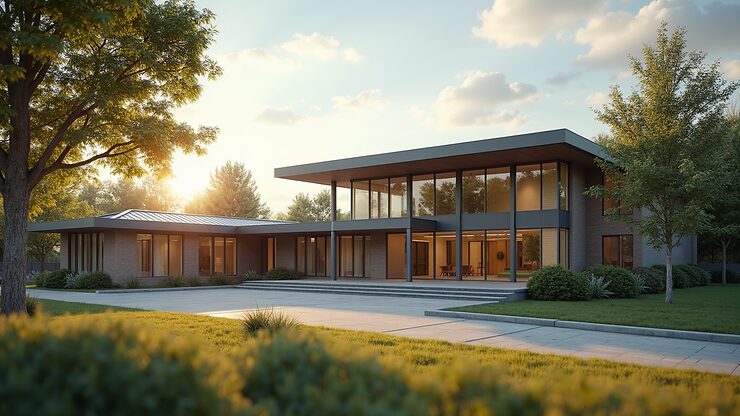 Eye-level view of a community center building